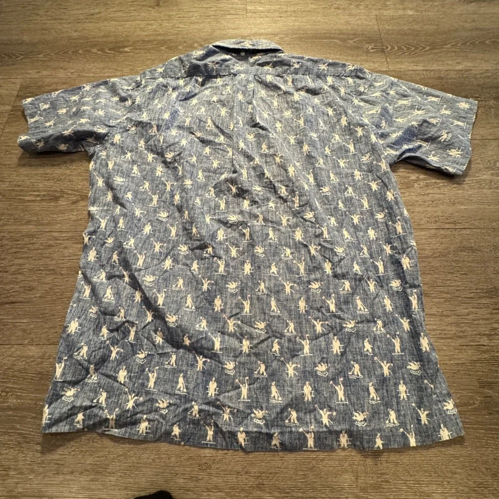 Reyn Spooner Shirt Men M Blue Sailor Reverse Print Cotton Aloha Popover Hawaiian